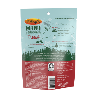 Zuke’s Mini Naturals Trees Turkey & Cranberry dog treats back of bag  